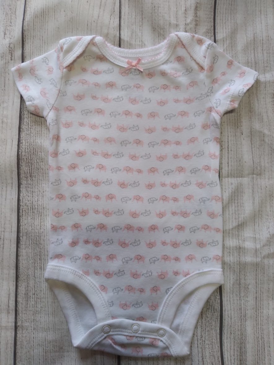 Carter’s Baby Girl Onesie – White / Pink Elephant