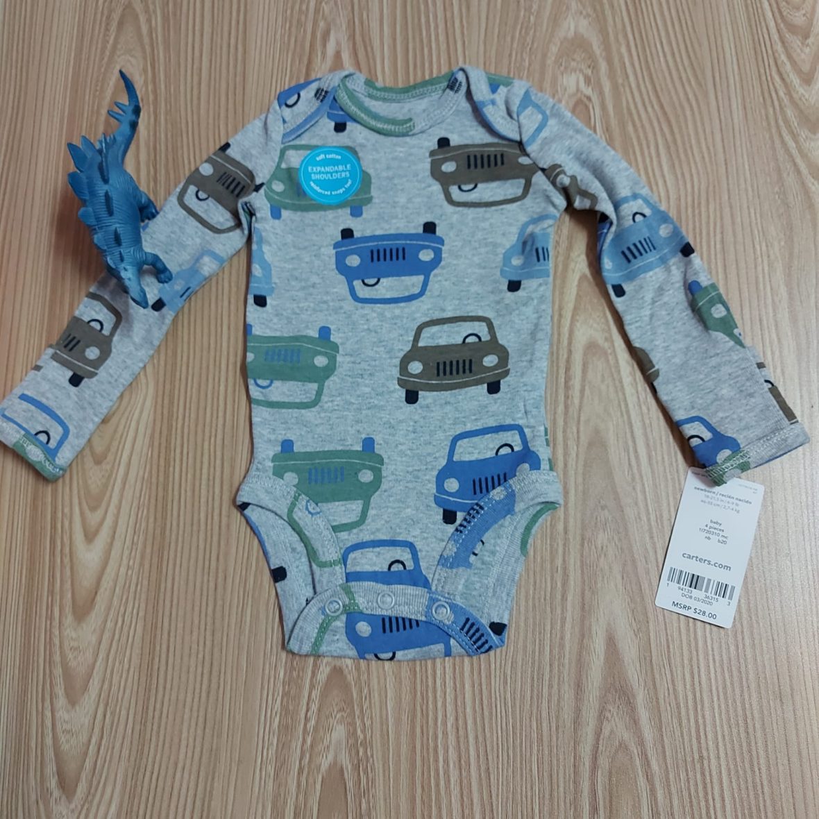 Carter’s Baby Boy Long Sleeve Onesie – Grey All Over Car