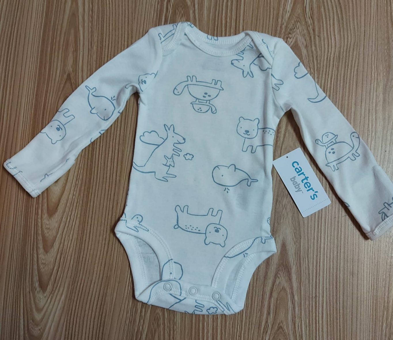 Carter’s Baby Boy Long Sleeve Onesie – White All Over Animals