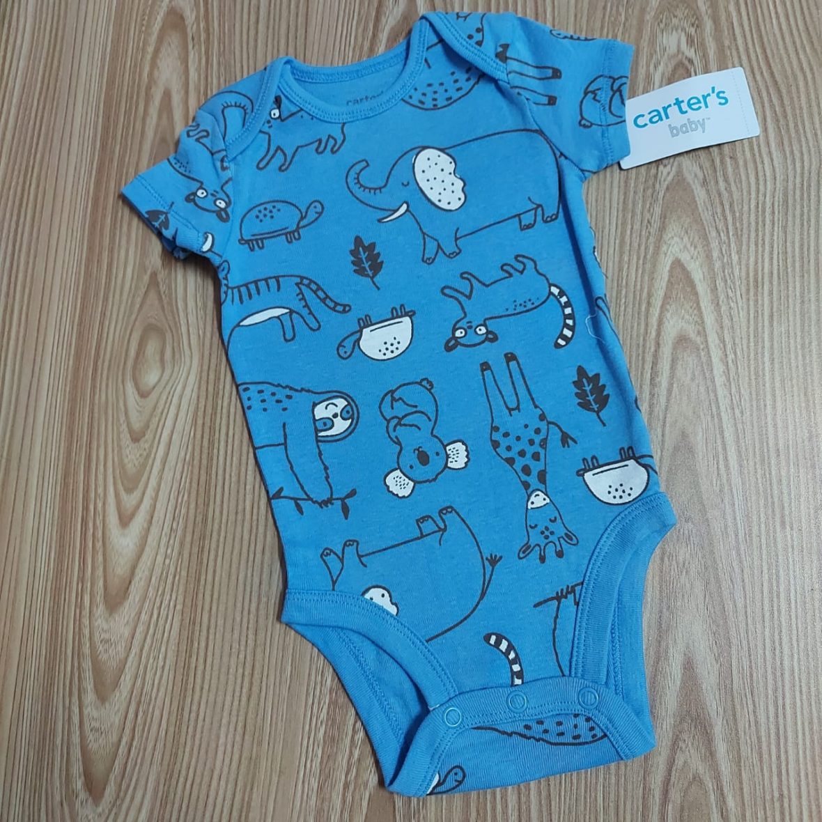 Carter’s Baby Boy Short Sleeve Onesie – Blue All Over Animals