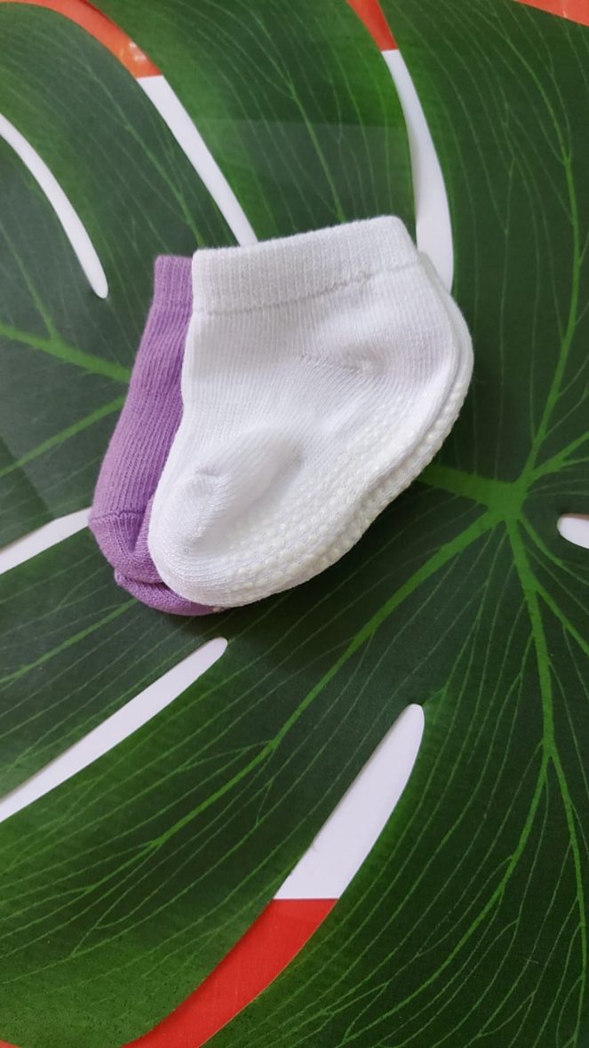 Mini Angels Baby Girls Socks 0 – 6 Months – 2 Pairs White/Purple