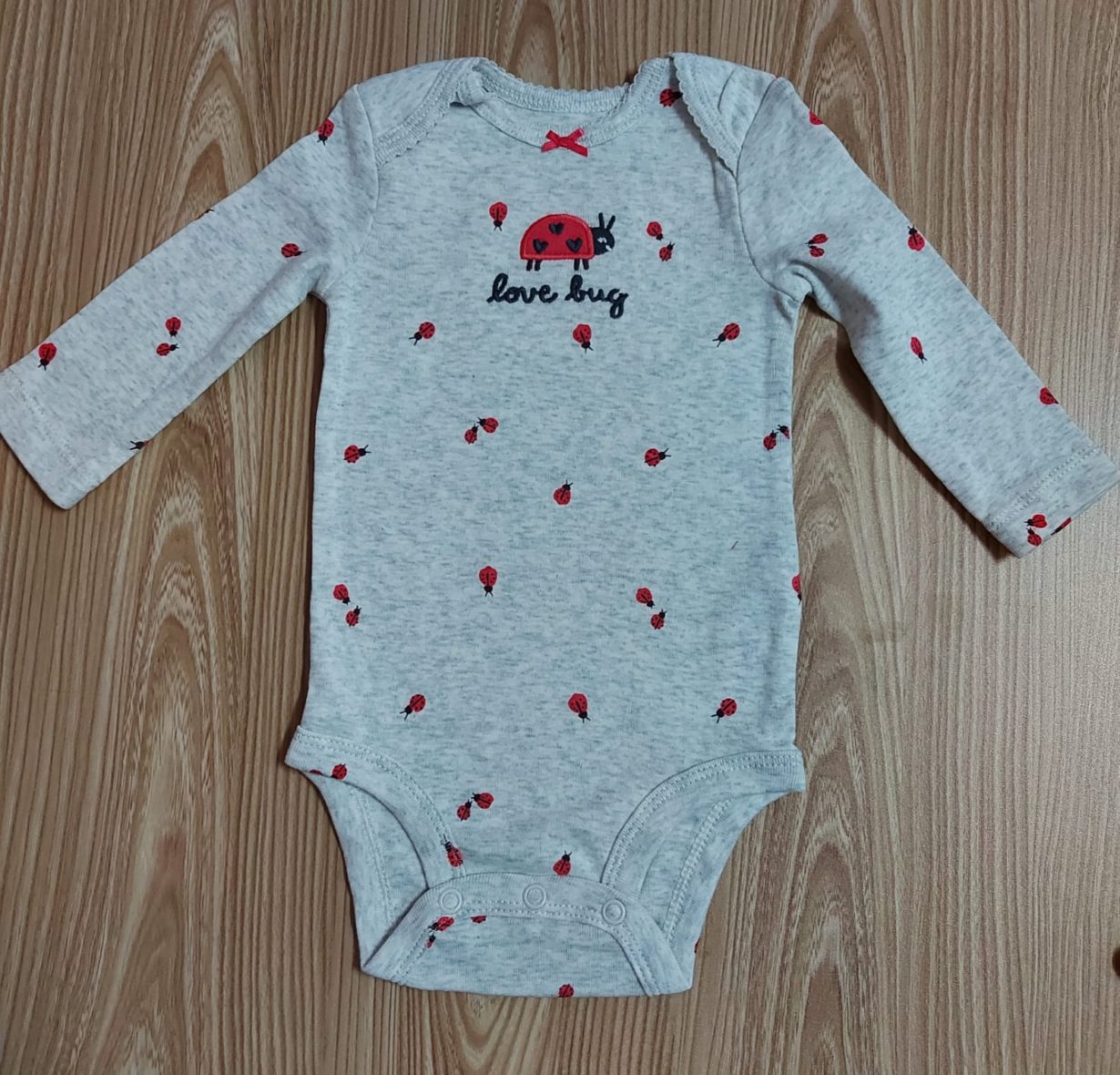 Carter’s Baby Girl Long Sleeve Onesie – Grey/Lady Bug