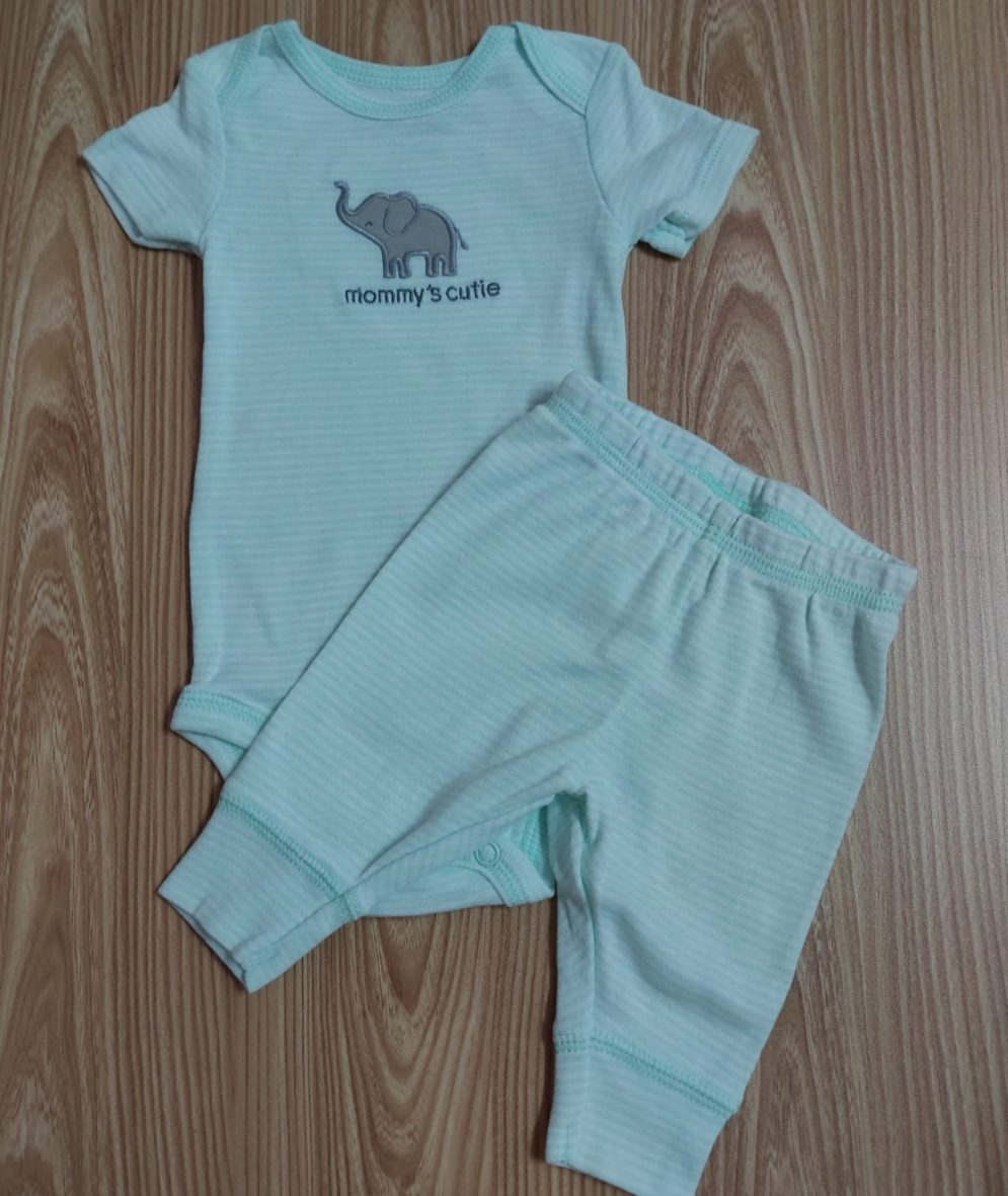 Simple Joy By Carter’s Baby Boy Bodysuit & Pants – Mint/Elephant