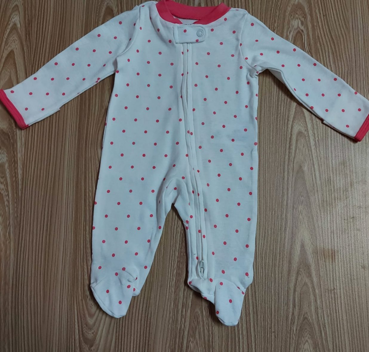 Carter’s Baby Girl White Polka Dot Zip Up Sleep & Play Bodysuit