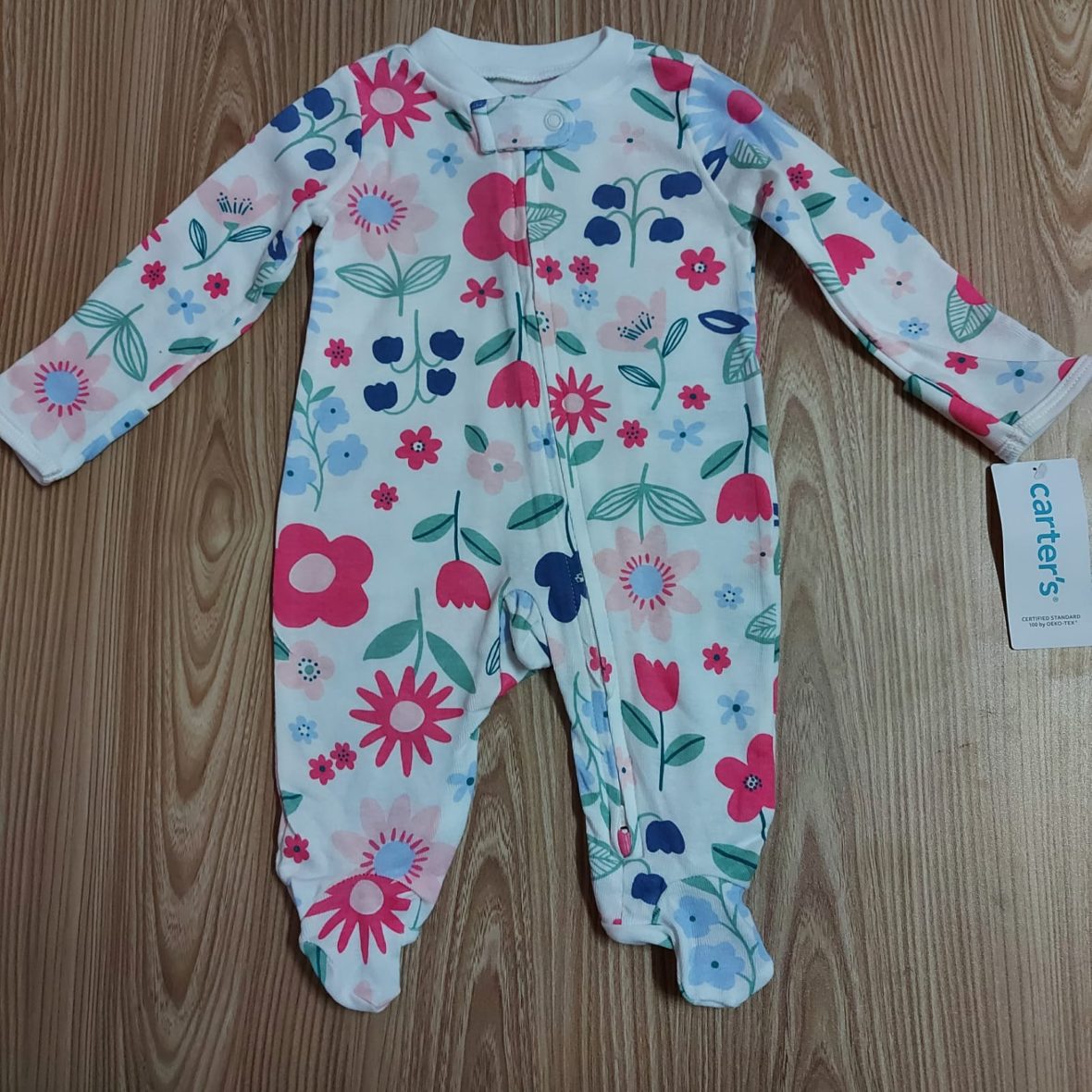 Carter’s Baby Girl White Floral Zip Up Sleep & Play Bodysuit