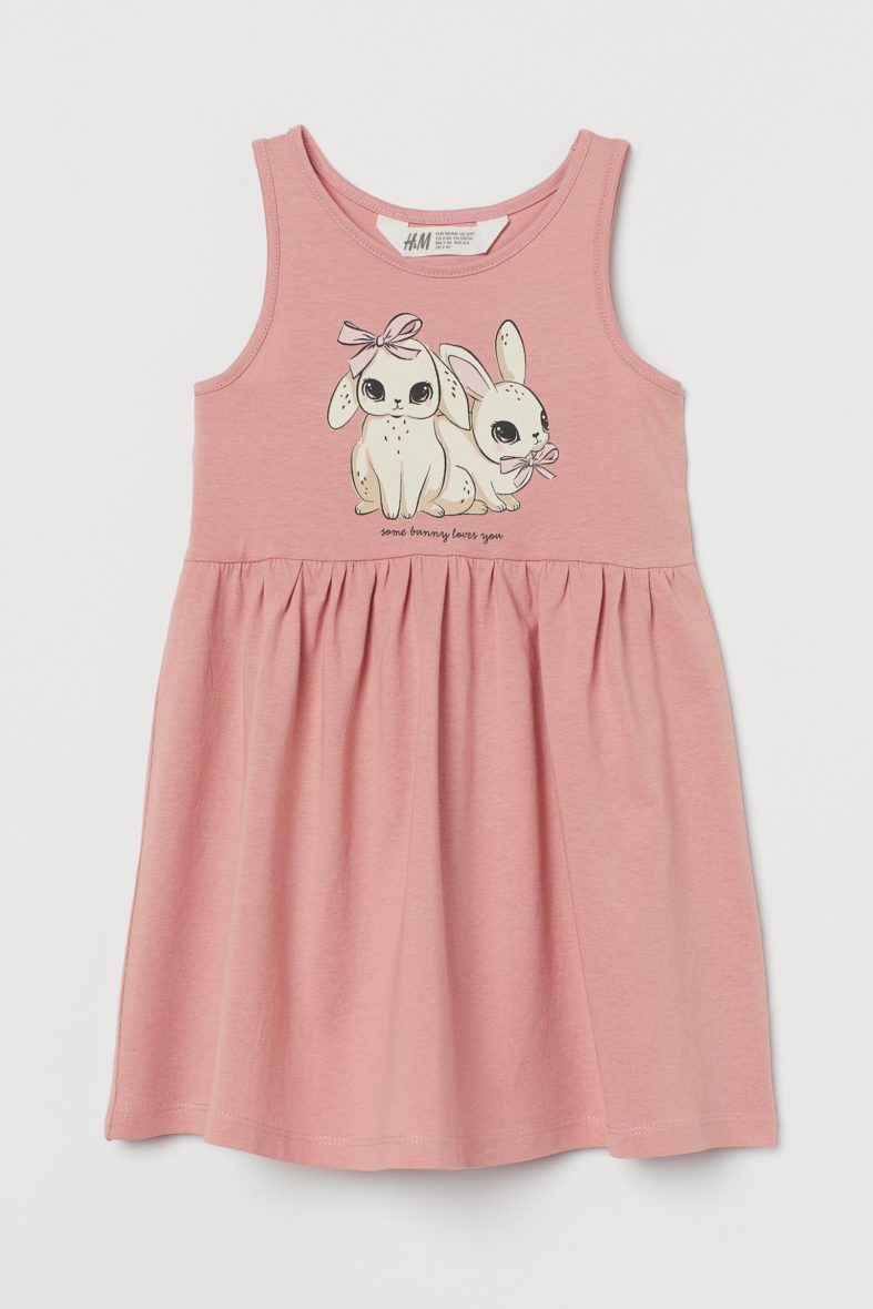 H & M Toddler Girls & Girls Patterned Jersey Dress – Dusty Rose/Rabbits