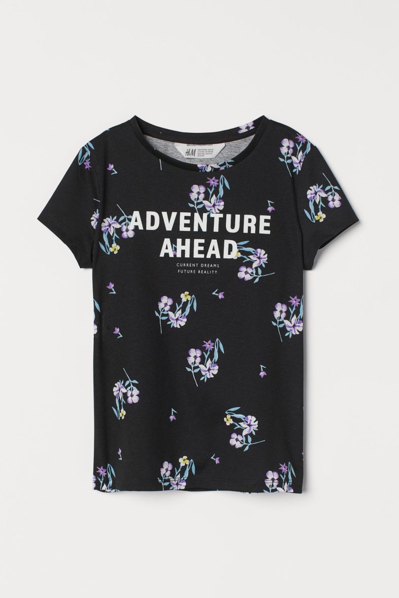 H & M Girls Printed Jersey Top – Black/Floral