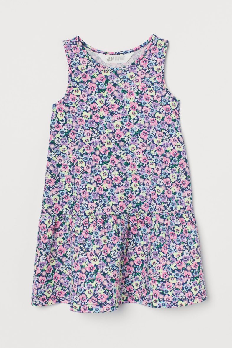 H & M Toddler Girls Patterned Jersey Dress – Dark Blue/Pansies