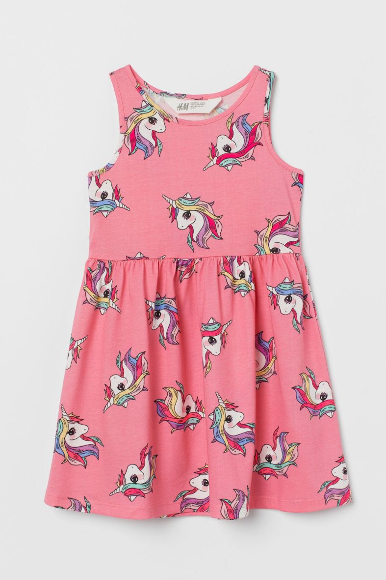 H & M Toddler Girls & Girls Patterned Jersey Dress – Light Pink/Unicorn