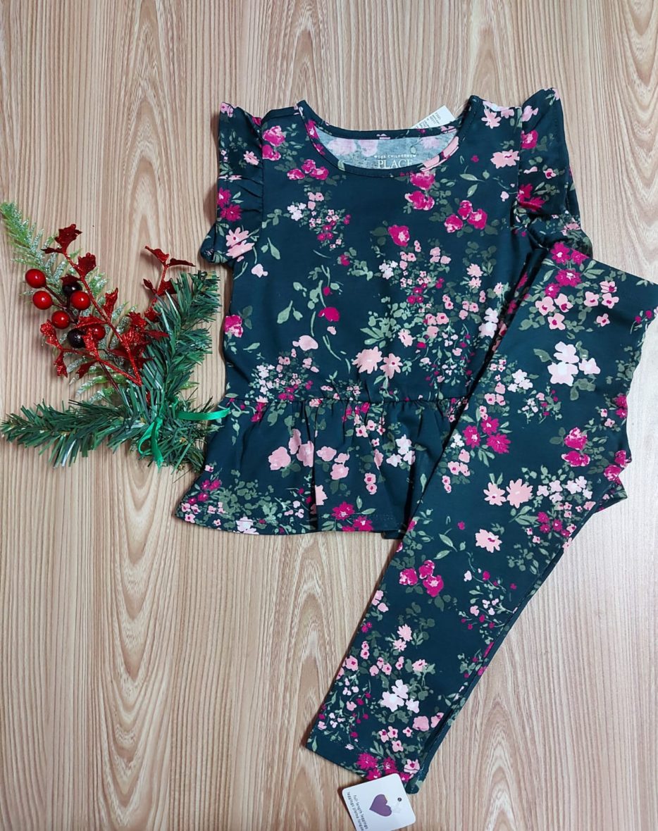 Children’s Place Toddler Girls Green Floral 2-Piece Legging Set