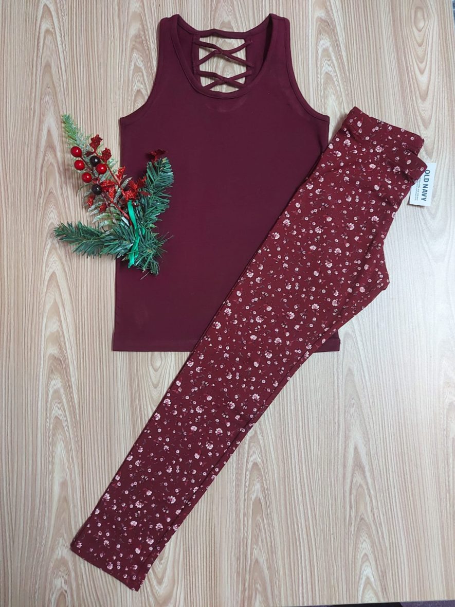 Old Navy Girls Burgundy Floral Set