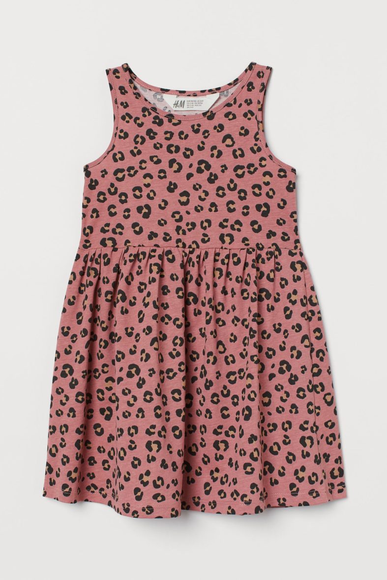 H & M Toddler Girls & Girls Patterned Jersey Dress – Dusty Rose/ Leopard Print