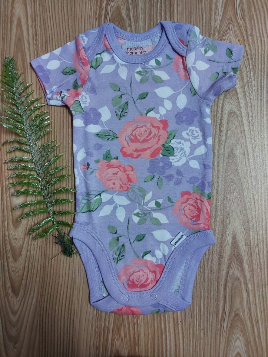 Modern Moments By Gerber Baby Girls Onesie – Purple Floral