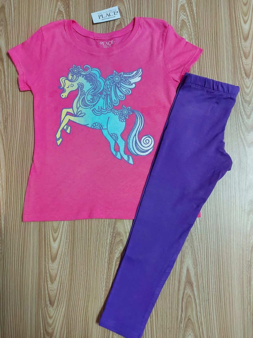 Children’s Place Girls Pink Unicorn Tee & Purple Legging Set