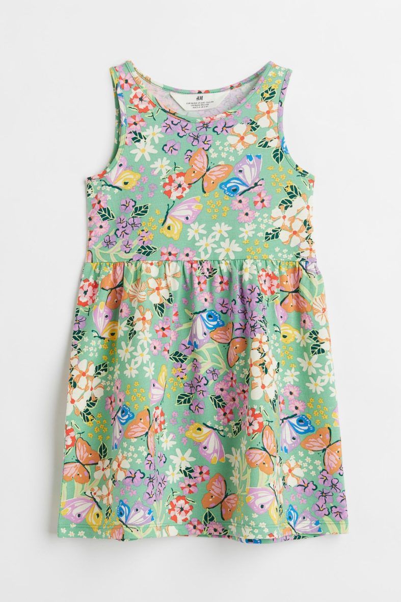 H & M Toddler Girls & Girls Patterned Jersey Dress – Light Green/Floral