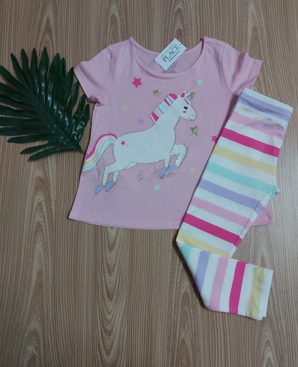 Children’s Place Toddler Girls Unicorn Striped leggings 2 Piece Set