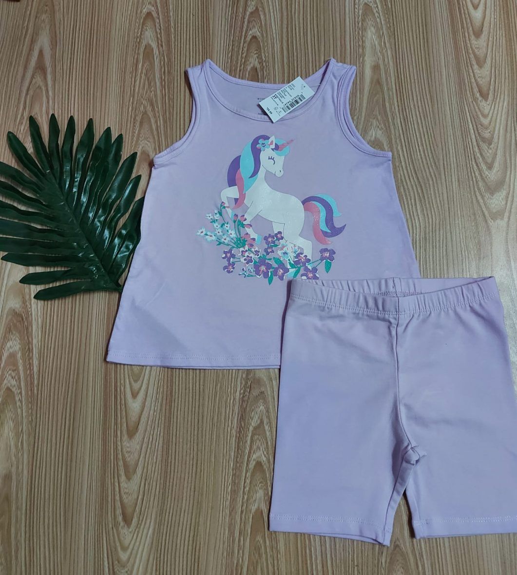 Children’s Place Toddler Girls Lilac Unicorn Biker Shorts 2 – Piece Set