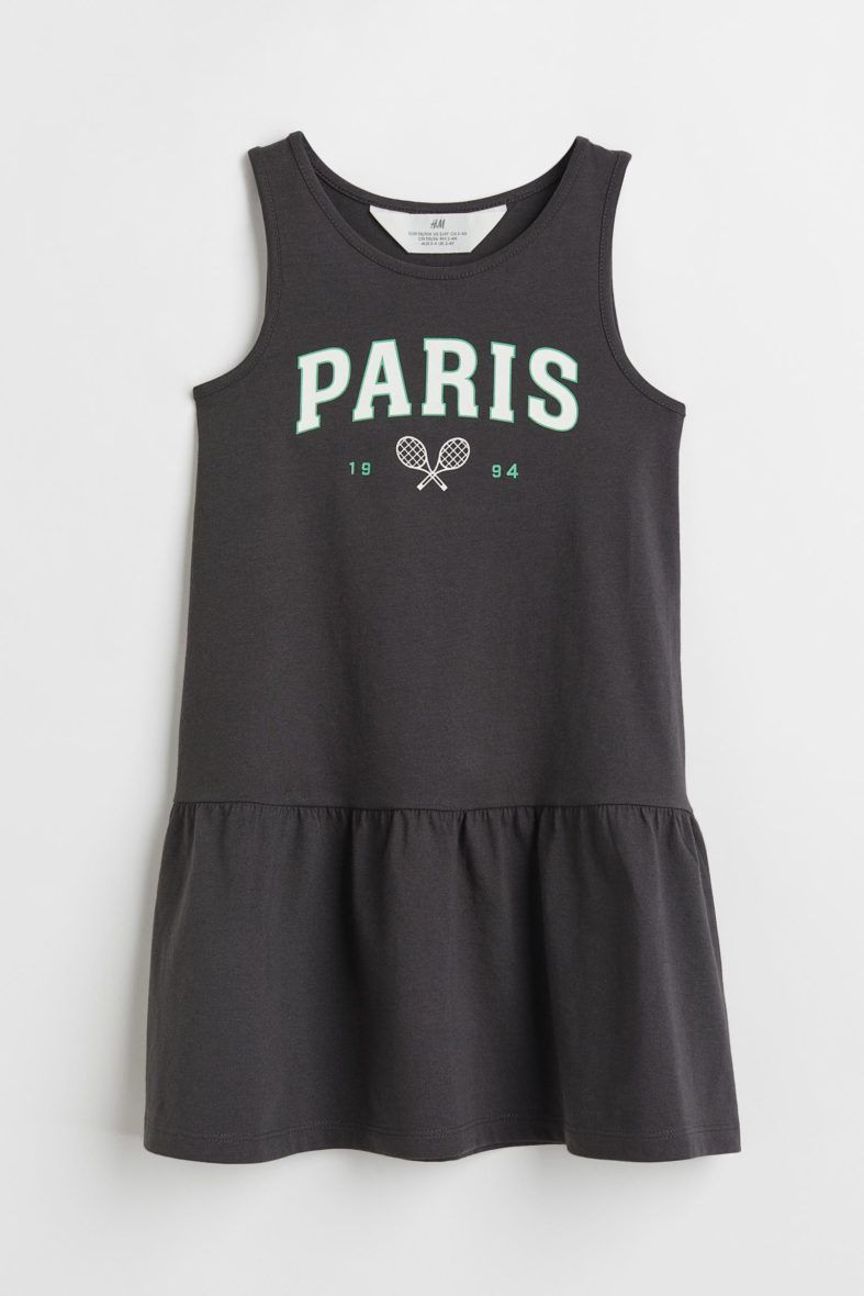 H & M Toddler Girls & Girls Patterned Jersey Dress – Black/Paris