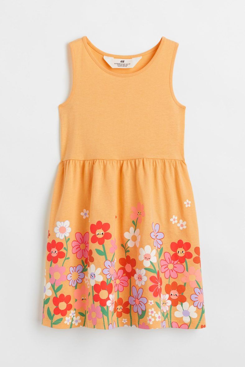 H & M Toddler Girls & Girls Patterned Jersey Dress -Yellow/Flowers