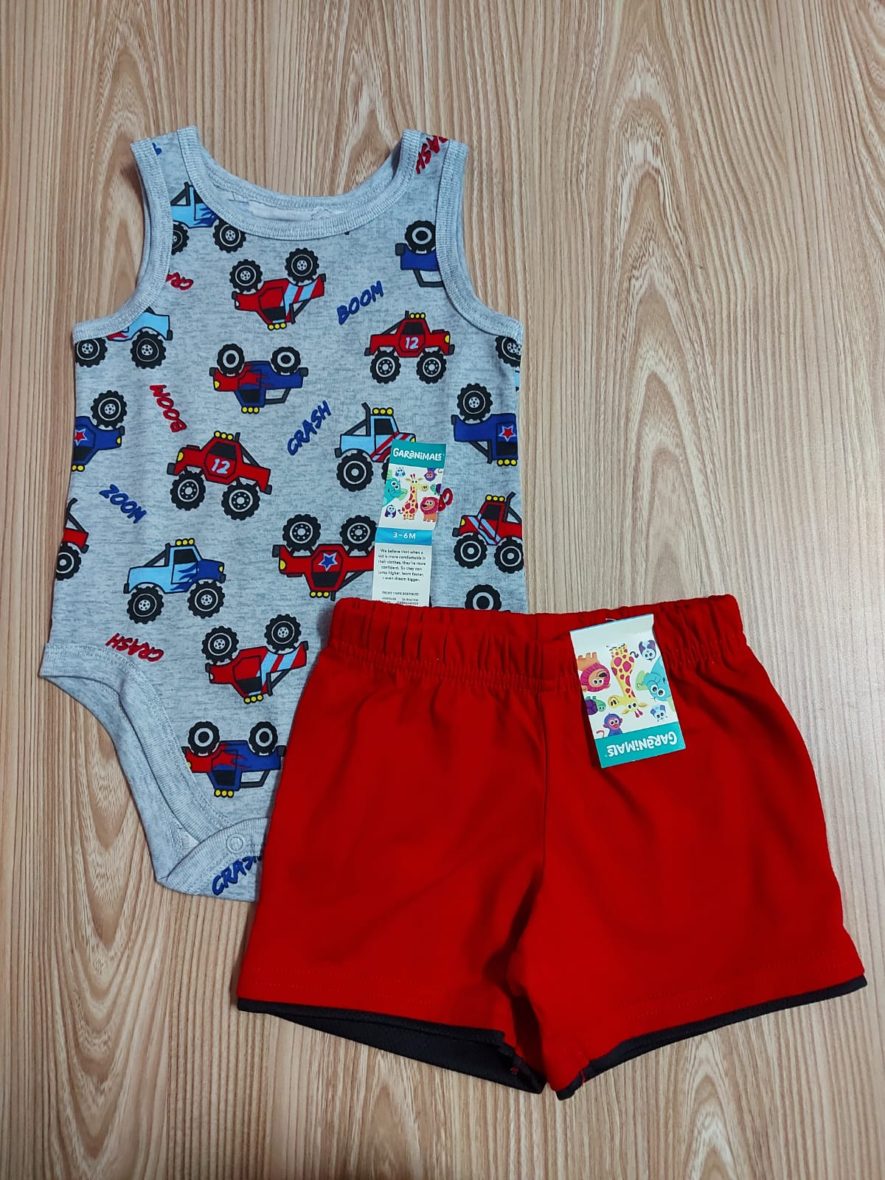 Garanimals Baby Boy Onesie & Shorts 2 – Piece Set – Grey Cars