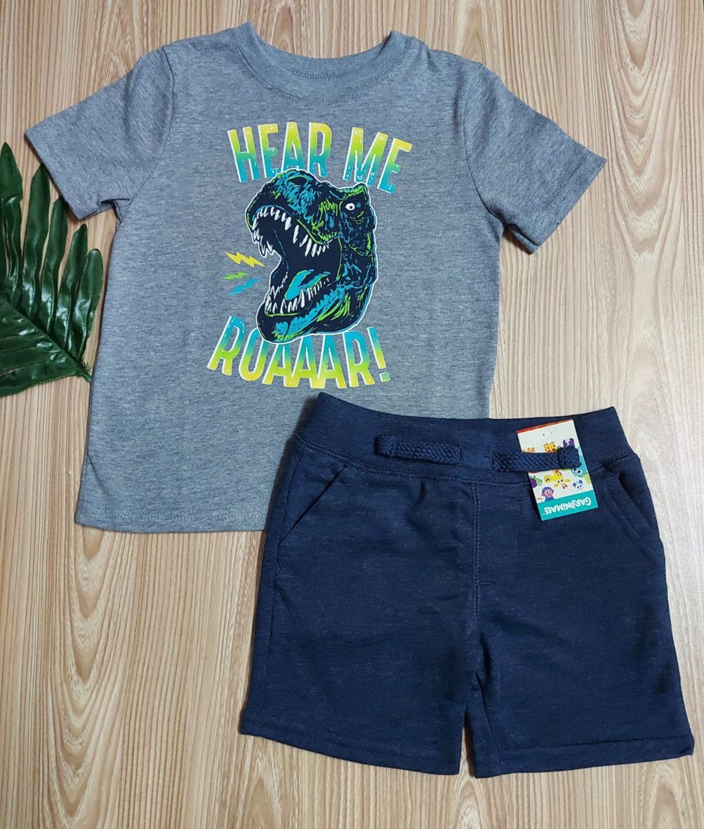 Garanimals Toddler Boys Short Sleeve Dino Tee & Shorts 2 – Piece Set – Grey