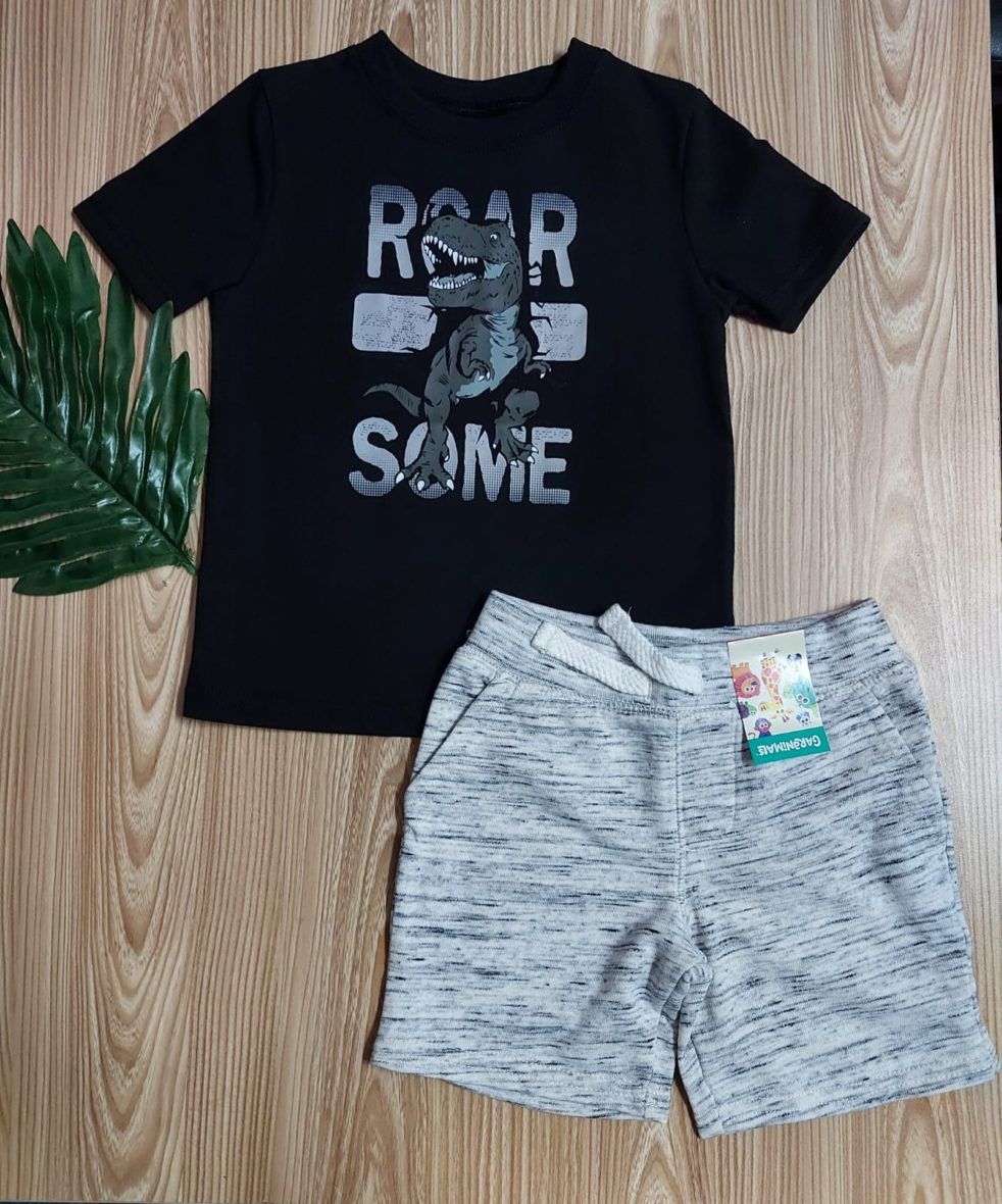 Garanimals Toddler Boys Short Sleeve Dino Tee & Shorts – 2 Piece Set – Black