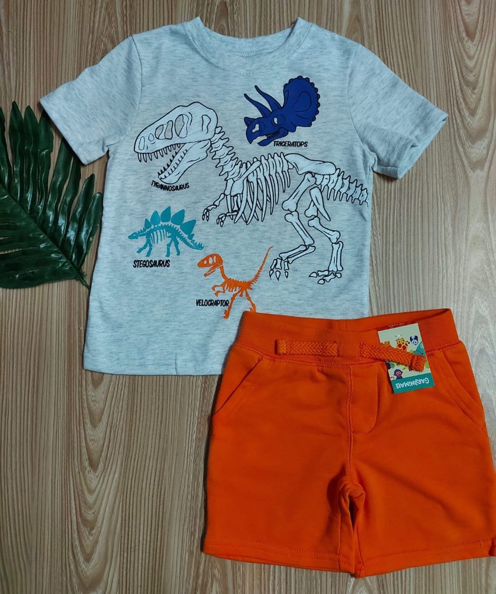 Garanimals Toddler Boys Short Sleeve Dino Tee & Shorts 2 – Piece Set – Light Grey