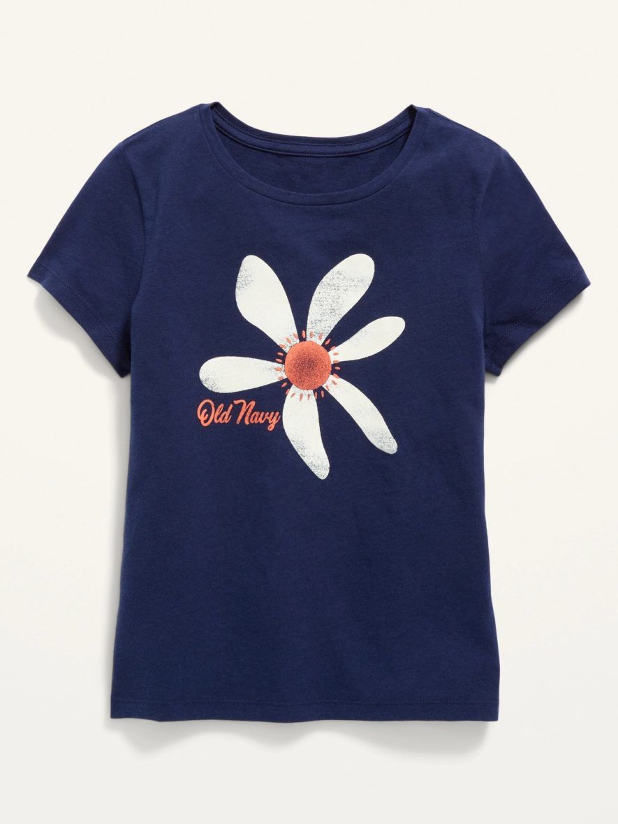 Old Navy Girls Short Sleeve Logo Graphic Tee – Navy