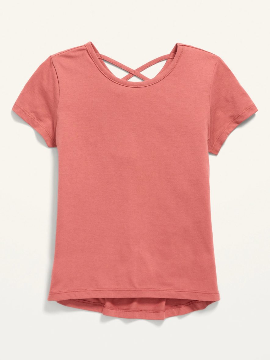 Old Navy Girl Lattice Back Short Sleeve Tee – Blush