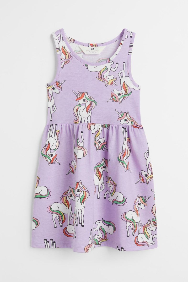 H & M Toddler Girl & Girls Patterned Jersey Dress – Light Purple/Unicorn