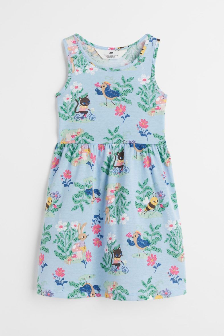 H & M Toddler Girls & Girls Patterned Jersey Dress – Light Blue/Flowers