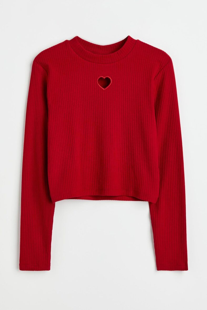 H & M Girls Short Ribbed Long Sleeve Top