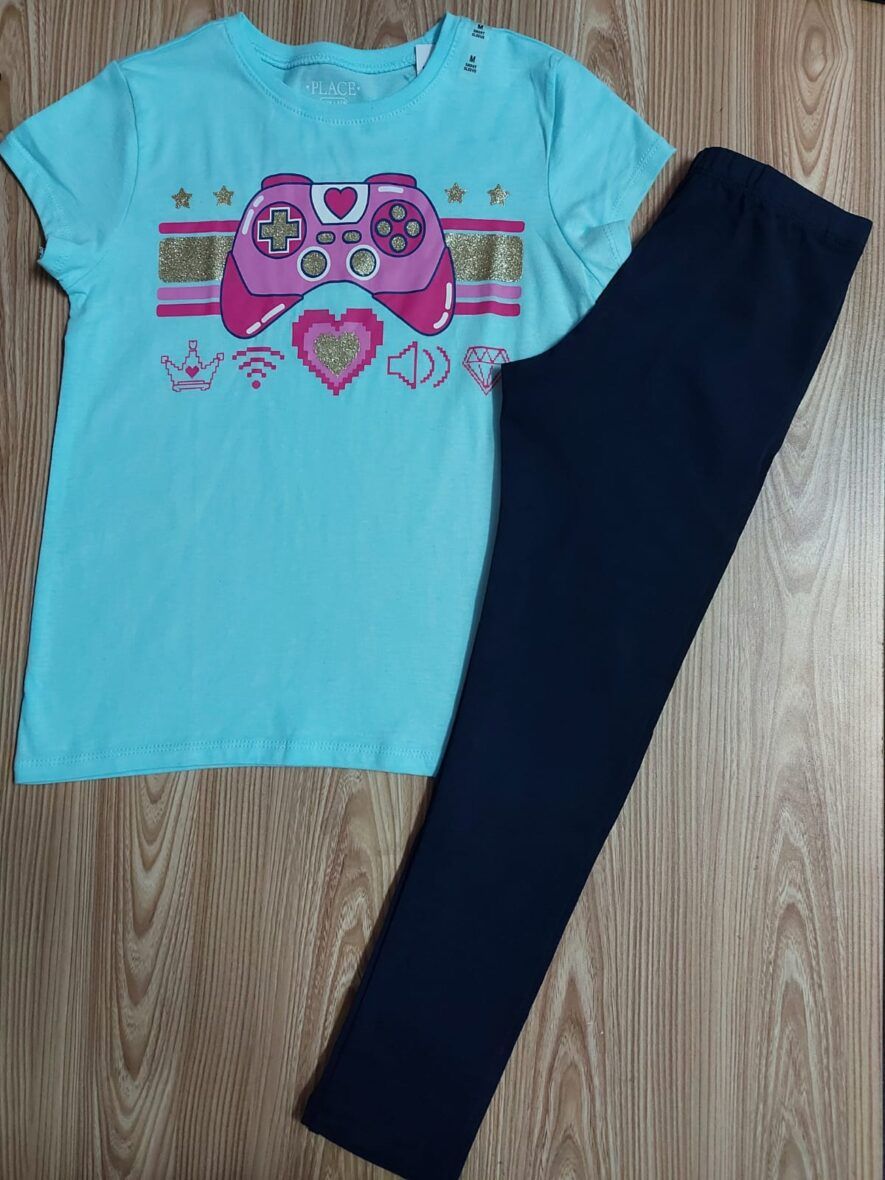 Children’s Place Girls Video Game Graphic Tee & Navy Leggings Set