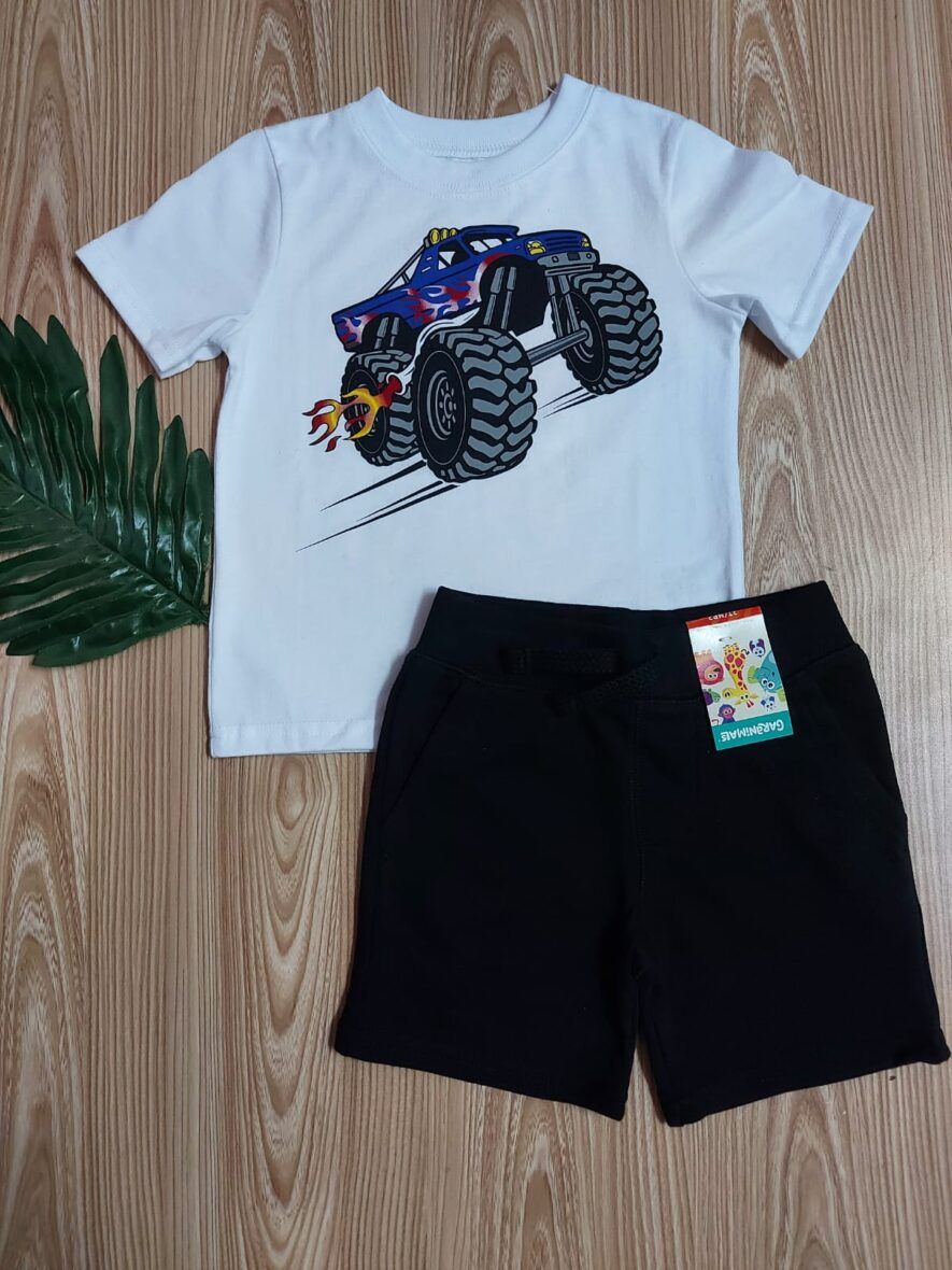 Garanimals Toddler Boys White Monster Truck Short Sleeve Tee & Shorts 2 – Piece Set