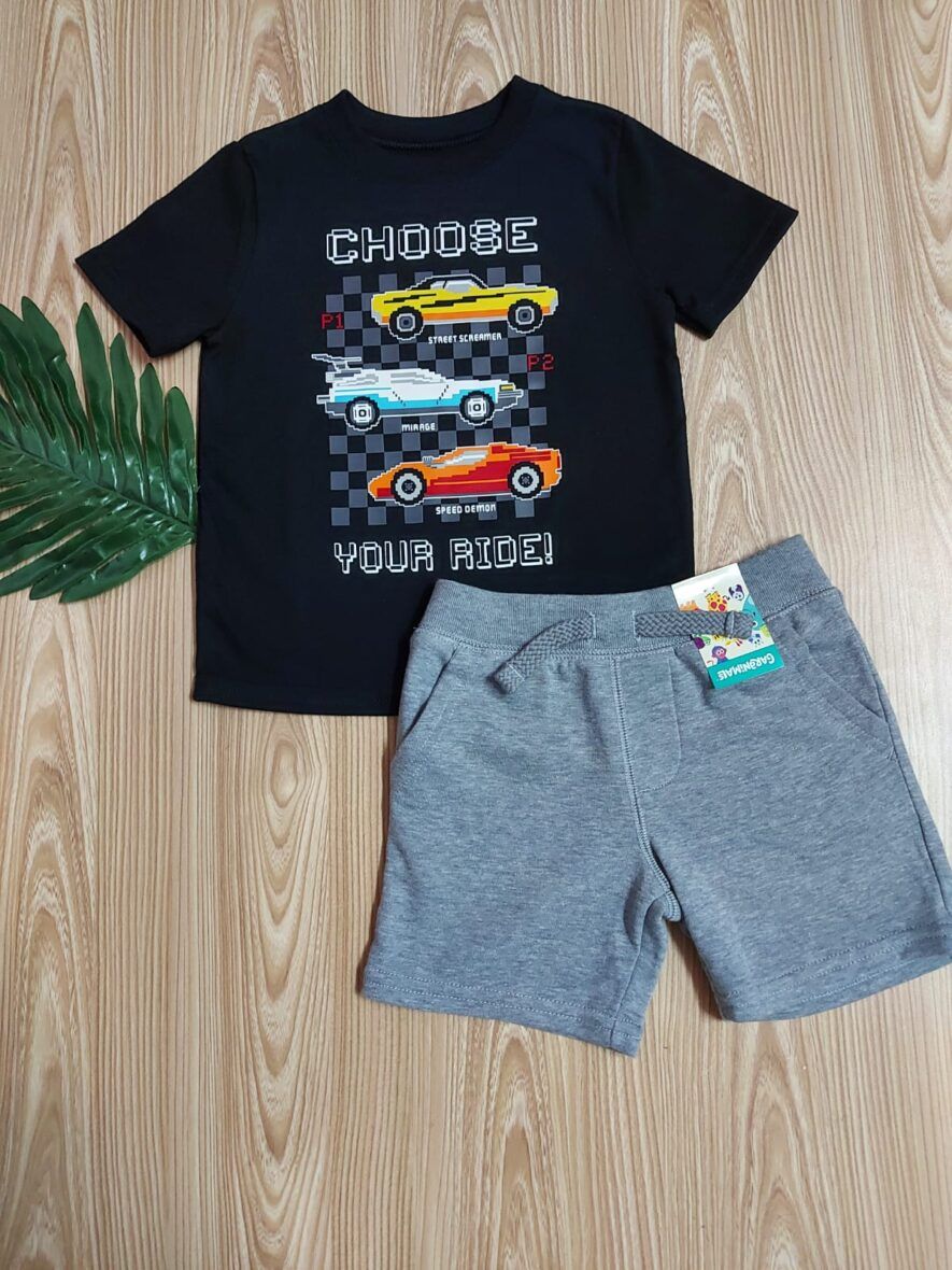 Garanimals Toddler Boys Black Cars Short Sleeve Tee & Shorts 2 – Piece Set