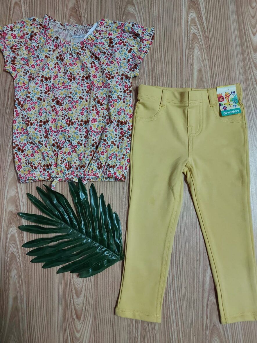 Garanimals Toddler Girls Floral Short Sleeve Top & Yellow Jeggings 2 – Piece Set