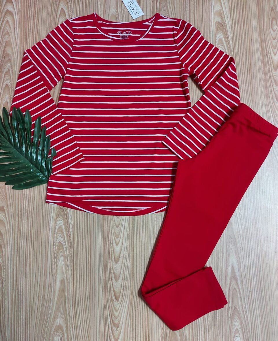 Children’s Place Girls Red Stripe Top & Red Leggings 2 – Piece Set