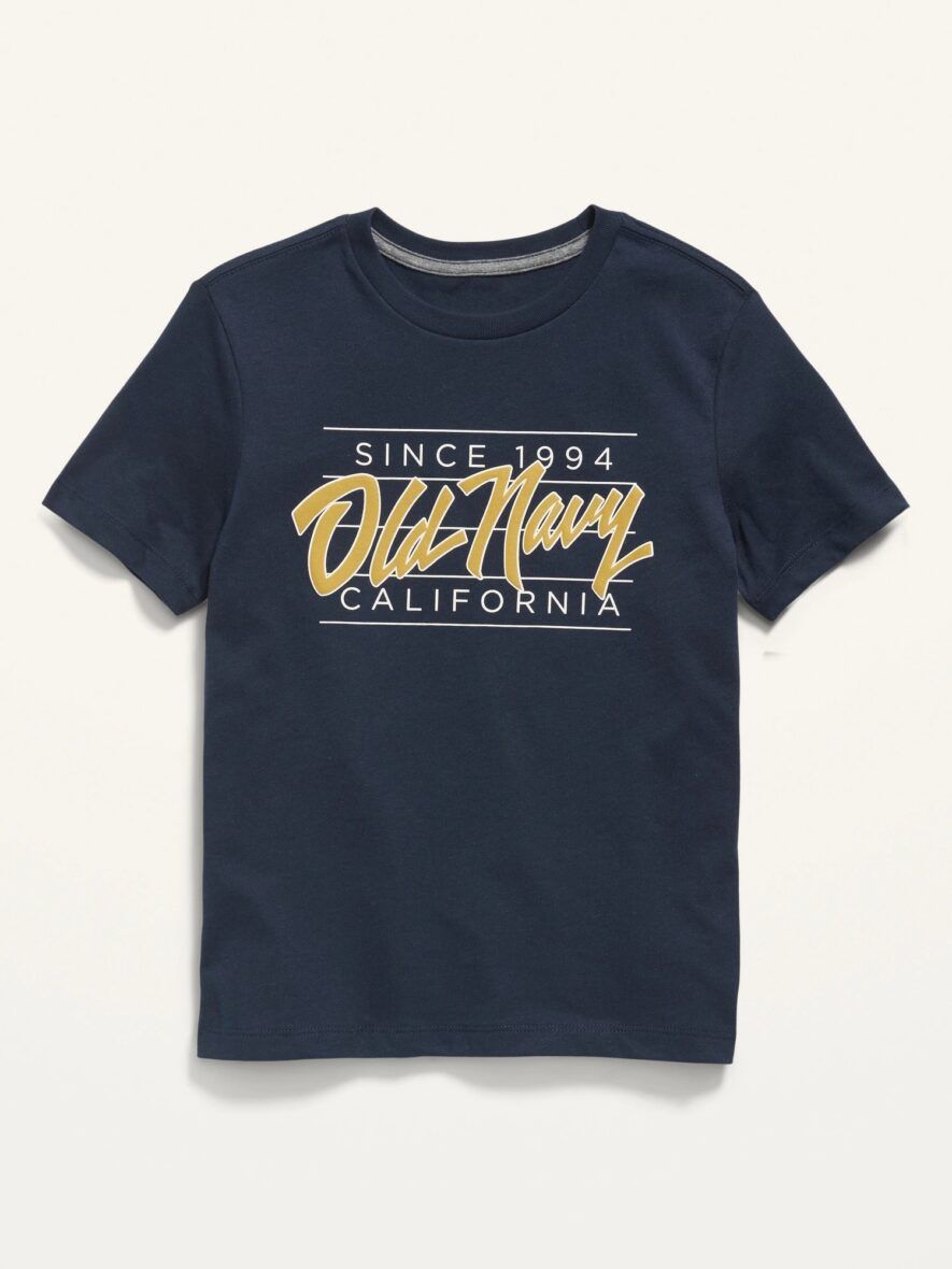 Old Navy Boys Short – Sleeve Logo Graphic Tee – Navy/Gold