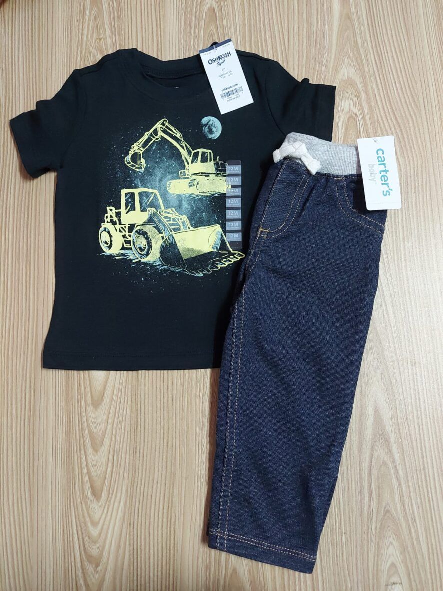 Carter’s Baby Boy Black Excavator Tee & Knit Denim Jeans 2 – Piece Set