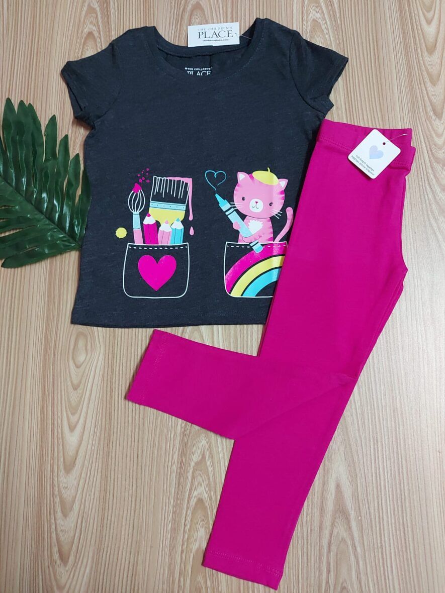 Children’s Place Toddler Girls Art Supplies Graphic Tee & Pink Leggings 2- Piece Set