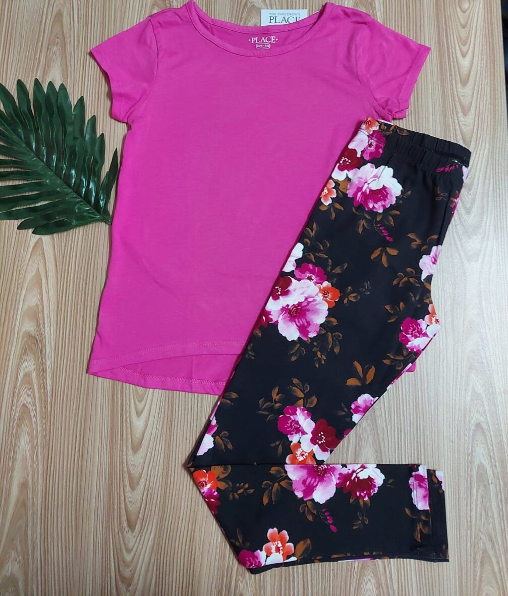 Children’s Place Girls Pink Tee & Floral Leggings 2 – Piece Set