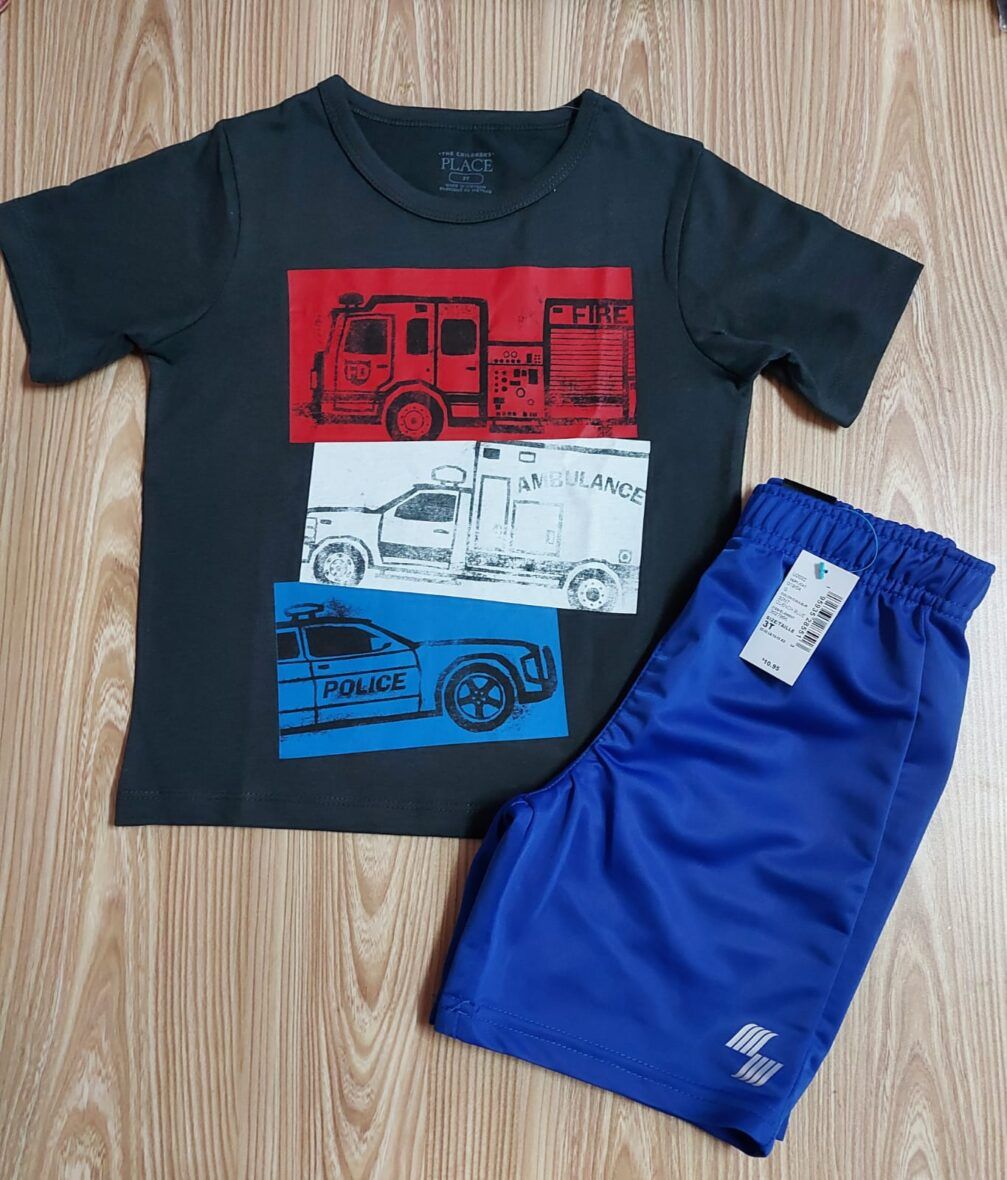 Children’s Place Toddler Boys Vehicle Graphic Tee & Basketball Shorts 2 – Piece Set