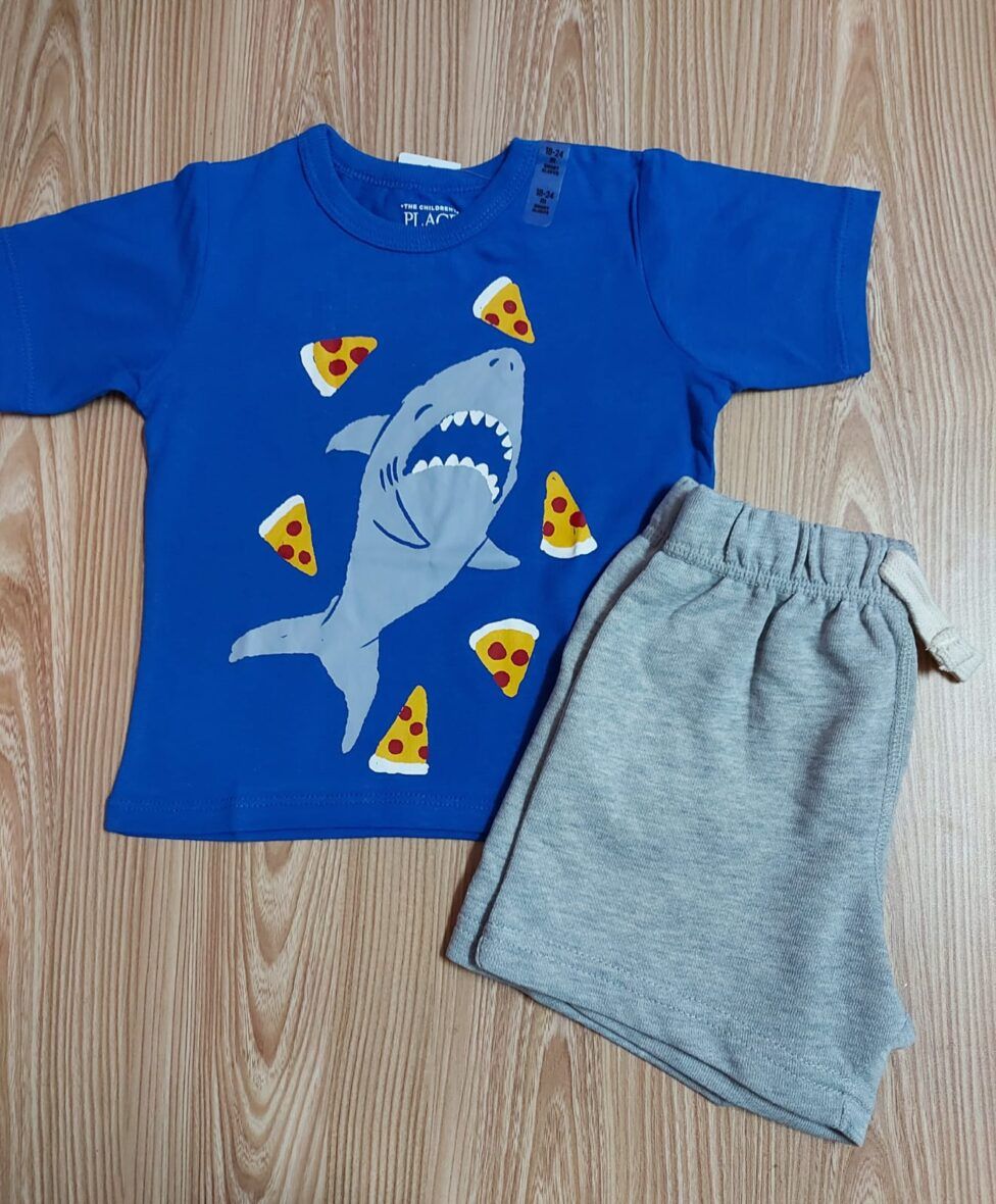 Children’s Place Baby & Toddler Boy Pizza Shark Tee & Grey Shorts 2 – Piece Set