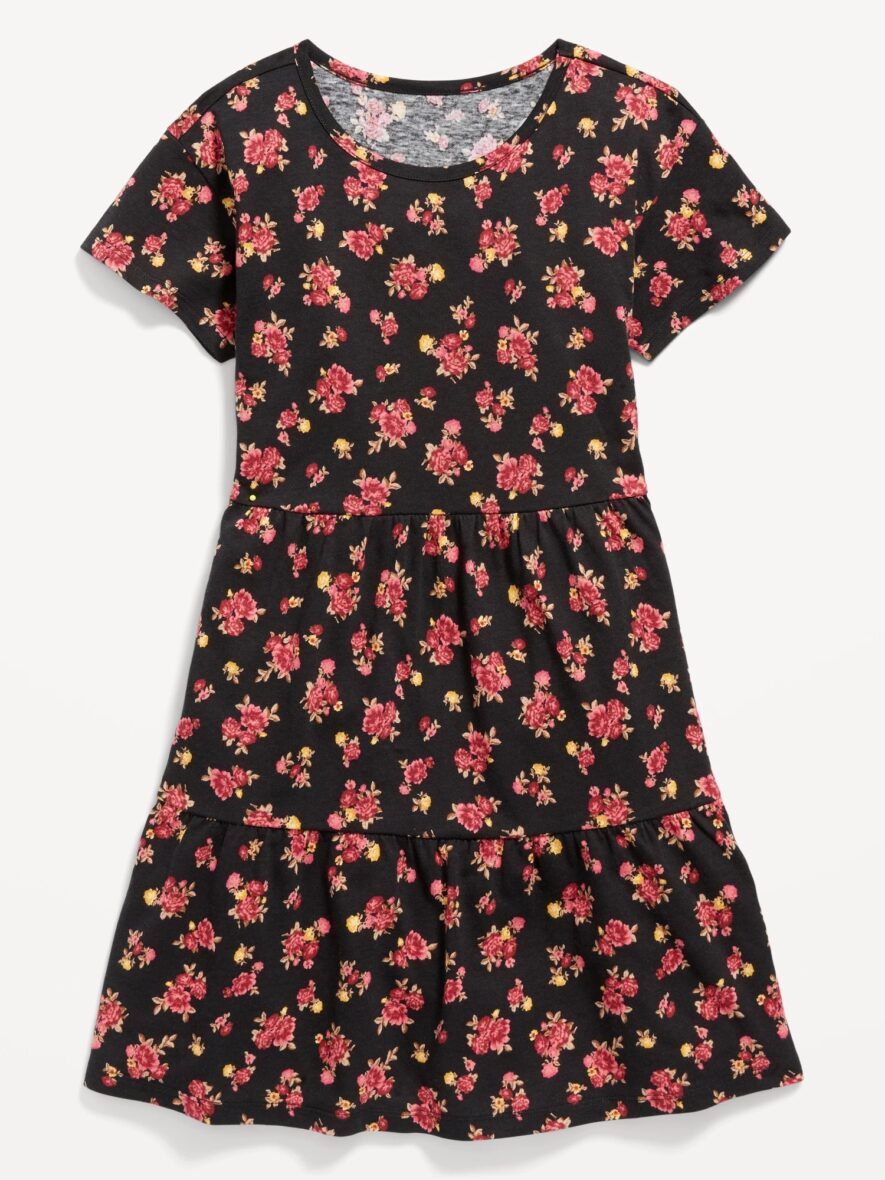 Old Navy Girls Black Short Sleeve Tiered Dress