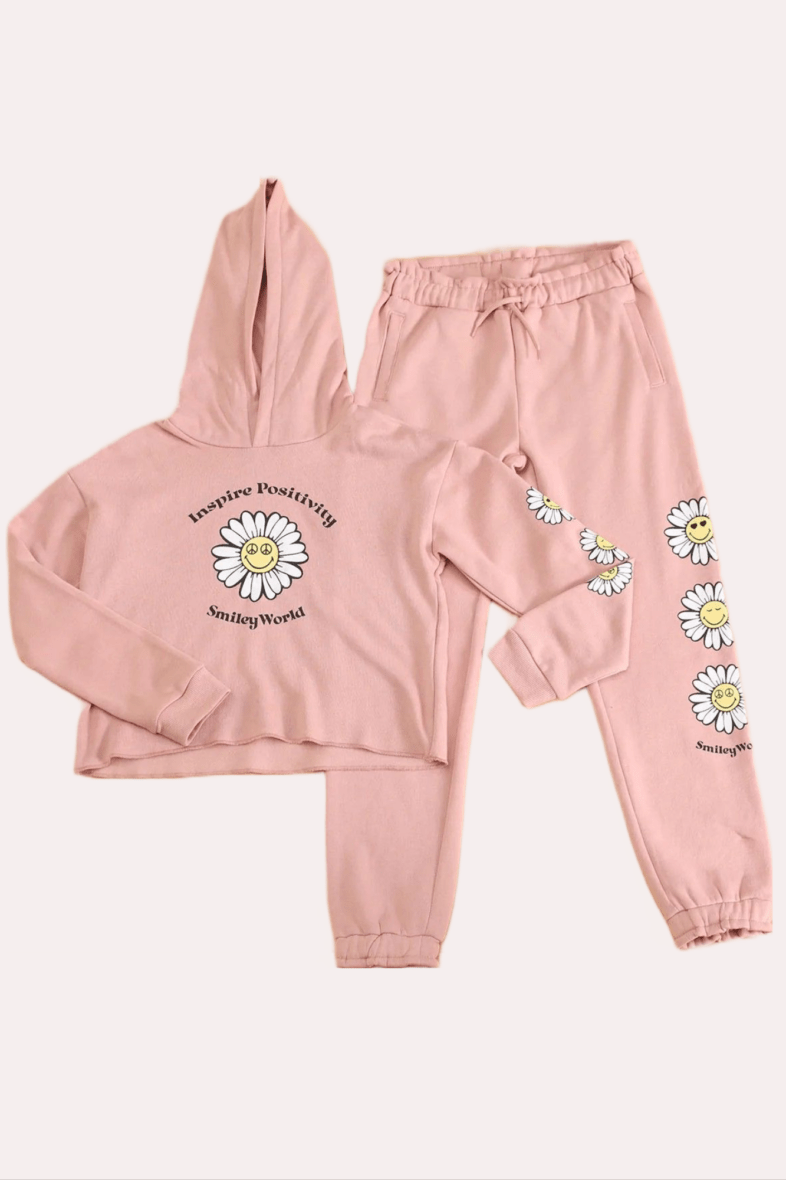 Girls Smiley World Daisy Hoodie & Jogger 2 – Piece Set