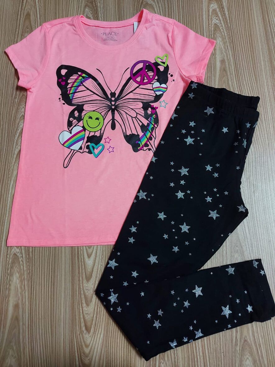 Children’s Place Girls Butterfly Tee & Black Star Leggings 2 – Piece Set