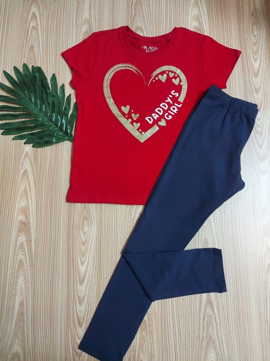 Children’s Place Girls Daddy’s Love Graphic Tee & Navy Leggings 2 – Piece Set