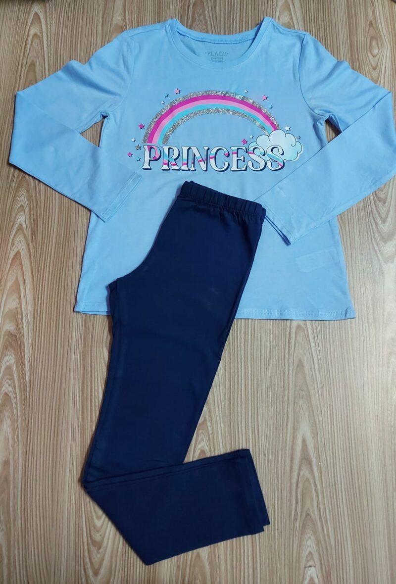 Children’s Place Girls Princess Long Sleeve Tee & Navy Leggings 2 – Piece Set