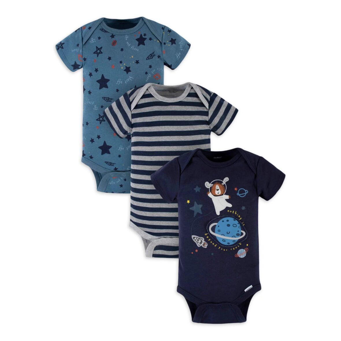 Gerber Baby Boys Short Sleeve Onesies – 3 Pack