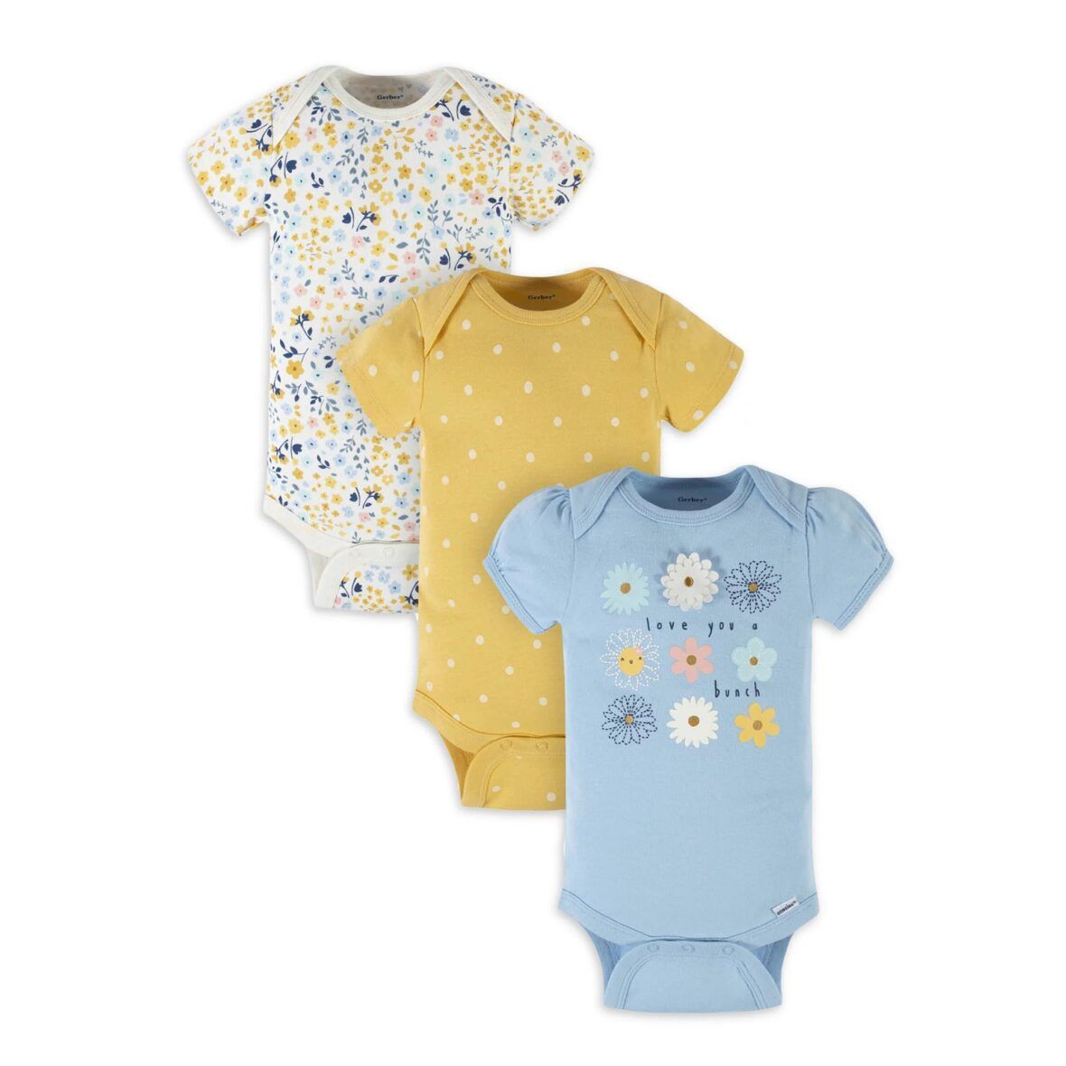 Gerber Baby Girl Short Sleeve Onesies – 3 Pack